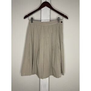 Vintage Toni Garment CC Magic Pleated Skirt Beige Knee Length Size 7/8 Pinstripe